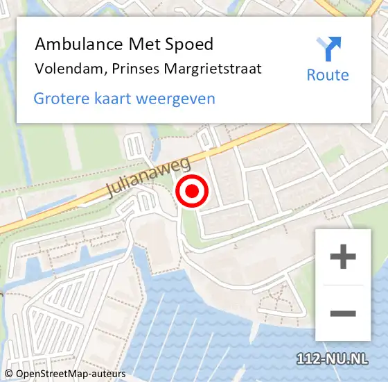 Locatie op kaart van de 112 melding: Ambulance Met Spoed Naar Volendam, Prinses Margrietstraat op 24 juni 2017 19:51