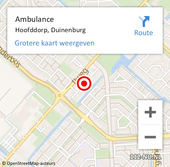 Locatie op kaart van de 112 melding: Ambulance Hoofddorp, Duinenburg op 24 juni 2017 20:10