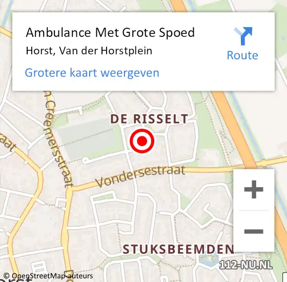 Locatie op kaart van de 112 melding: Ambulance Met Grote Spoed Naar Horst, Van der Horstplein op 24 januari 2014 21:30