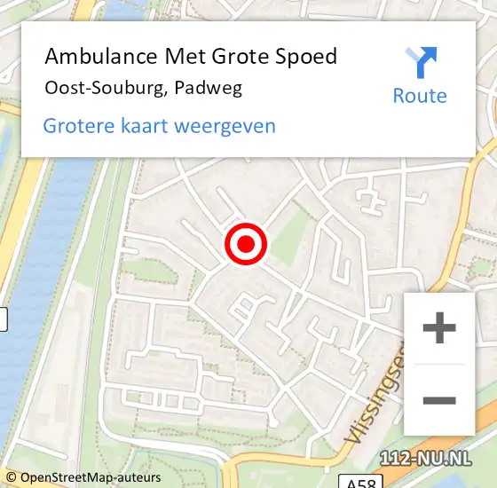 Locatie op kaart van de 112 melding: Ambulance Met Grote Spoed Naar Oost-Souburg, Padweg op 24 juni 2017 20:42
