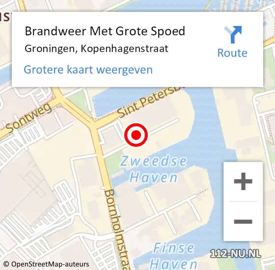 Locatie op kaart van de 112 melding: Brandweer Met Grote Spoed Naar Groningen, Kopenhagenstraat op 24 juni 2017 22:15