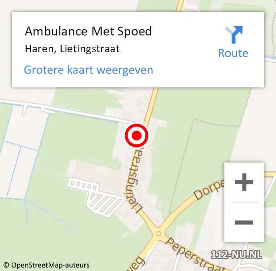 Locatie op kaart van de 112 melding: Ambulance Met Spoed Naar Haren, Lietingstraat op 24 juni 2017 22:19