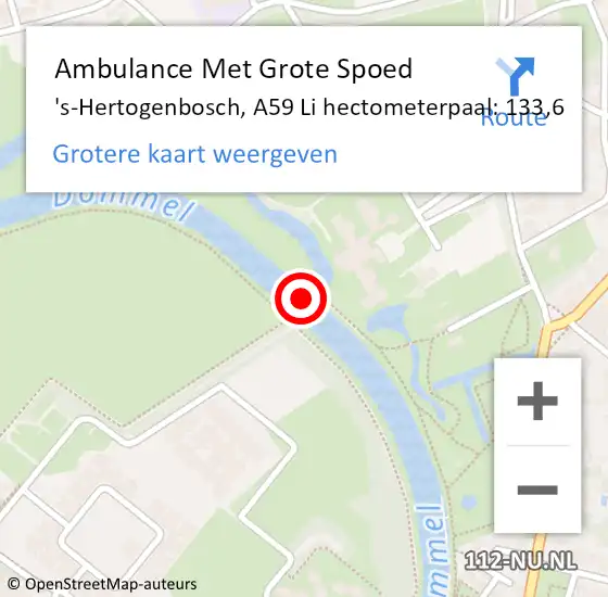 Locatie op kaart van de 112 melding: Ambulance Met Grote Spoed Naar 's-Hertogenbosch, A59 Li hectometerpaal: 133,6 op 25 juni 2017 00:51