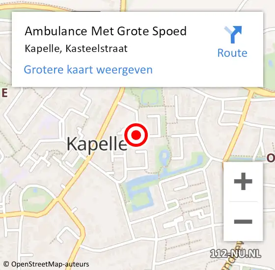 Locatie op kaart van de 112 melding: Ambulance Met Grote Spoed Naar Kapelle, Kasteelstraat op 25 juni 2017 01:58