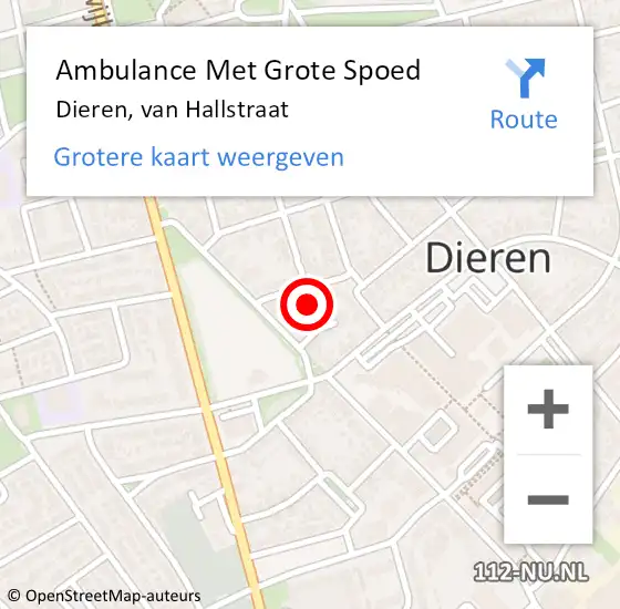 Locatie op kaart van de 112 melding: Ambulance Met Grote Spoed Naar Dieren, van Hallstraat op 25 juni 2017 03:16