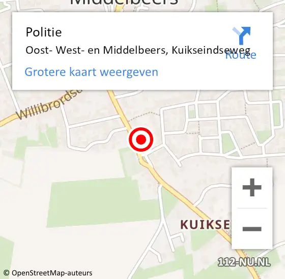 Locatie op kaart van de 112 melding: Politie Oost- West- en Middelbeers, Kuikseindseweg op 25 juni 2017 04:32