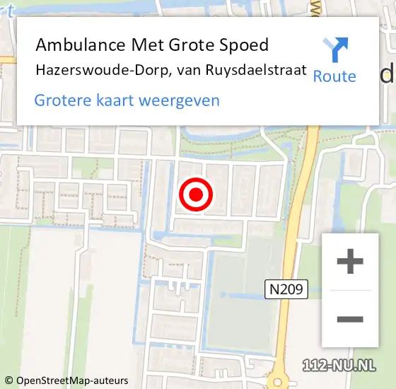 Locatie op kaart van de 112 melding: Ambulance Met Grote Spoed Naar Hazerswoude-Dorp, van Ruysdaelstraat op 25 juni 2017 13:22