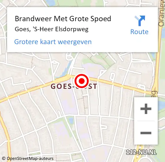 Locatie op kaart van de 112 melding: Brandweer Met Grote Spoed Naar Goes, 'S-Heer Elsdorpweg op 25 juni 2017 15:22