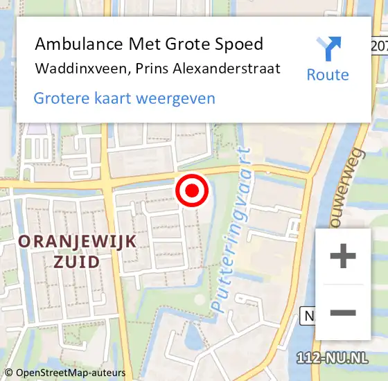 Locatie op kaart van de 112 melding: Ambulance Met Grote Spoed Naar Waddinxveen, Prins Alexanderstraat op 25 juni 2017 18:02