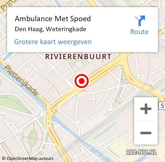 Locatie op kaart van de 112 melding: Ambulance Met Spoed Naar Den Haag, Weteringkade op 25 juni 2017 18:06