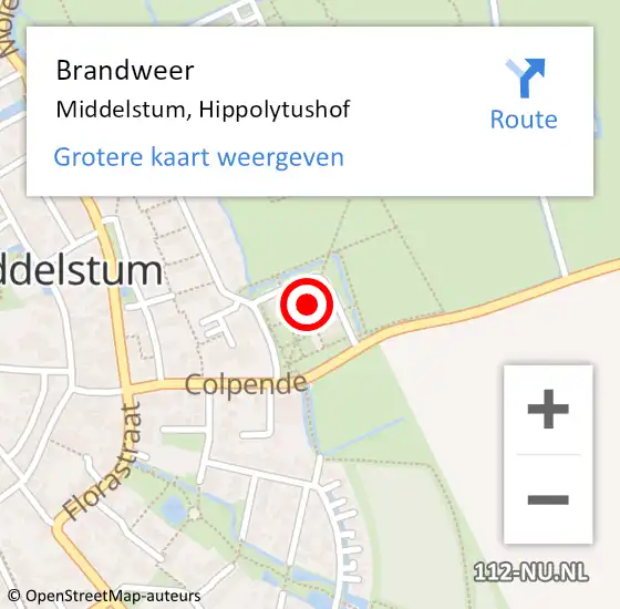 Locatie op kaart van de 112 melding: Brandweer Middelstum, Hippolytushof op 25 juni 2017 18:30