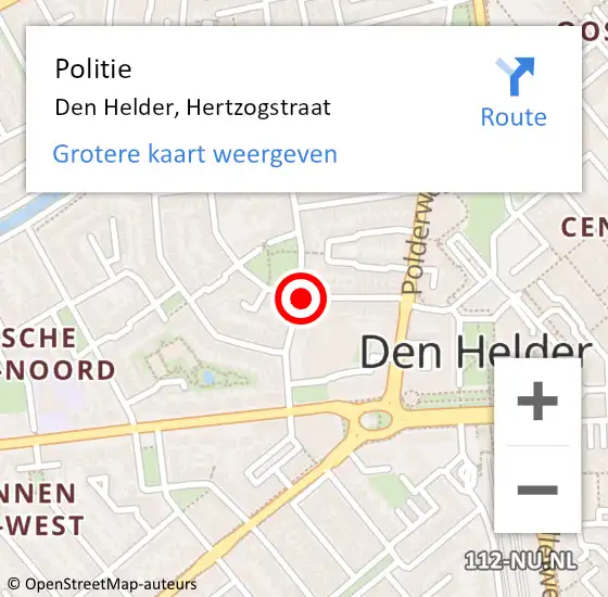 Locatie op kaart van de 112 melding: Politie Den Helder, Hertzogstraat op 25 juni 2017 19:15