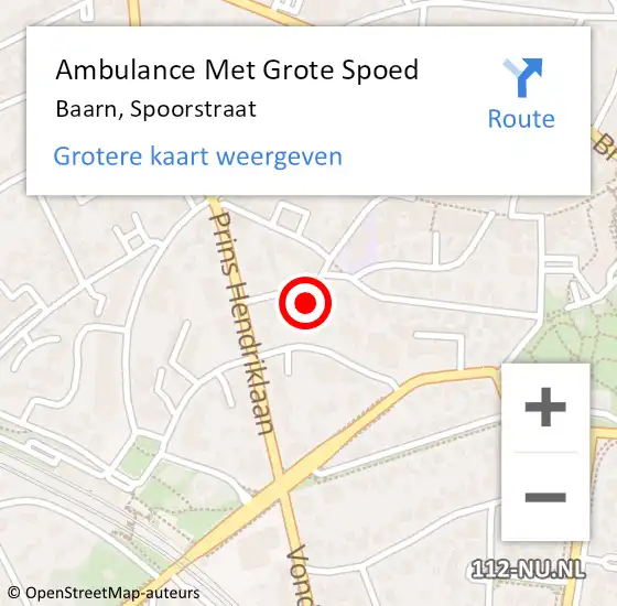 Locatie op kaart van de 112 melding: Ambulance Met Grote Spoed Naar Baarn, Spoorstraat op 25 juni 2017 19:52