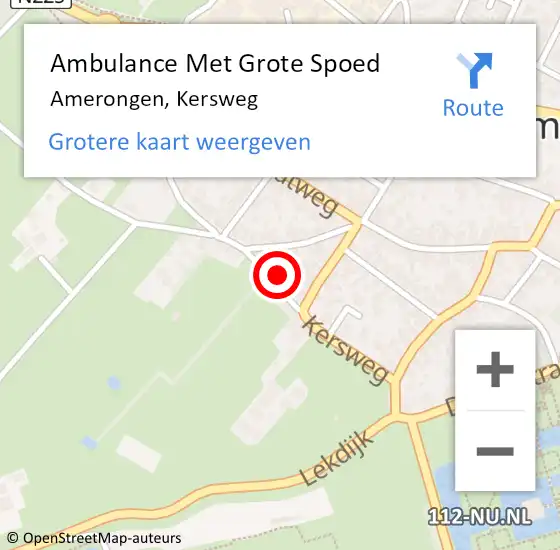 Locatie op kaart van de 112 melding: Ambulance Met Grote Spoed Naar Amerongen, Kersweg op 25 juni 2017 20:45