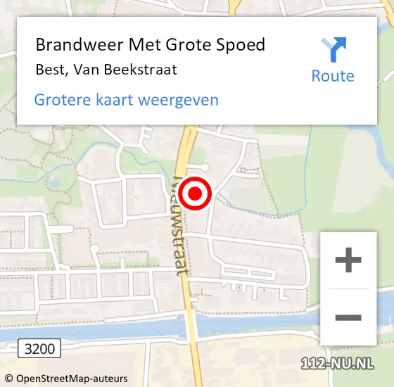 Locatie op kaart van de 112 melding: Brandweer Met Grote Spoed Naar Best, Van Beekstraat op 25 juni 2017 21:23