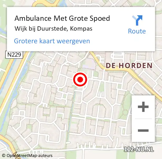 Locatie op kaart van de 112 melding: Ambulance Met Grote Spoed Naar Wijk bij Duurstede, Kompas op 26 juni 2017 03:45