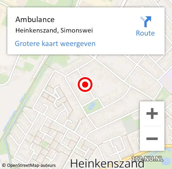 Locatie op kaart van de 112 melding: Ambulance Heinkenszand, Simonswei op 26 juni 2017 08:40