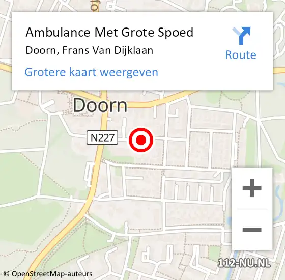 Locatie op kaart van de 112 melding: Ambulance Met Grote Spoed Naar Doorn, Frans van Dijklaan op 26 juni 2017 09:38