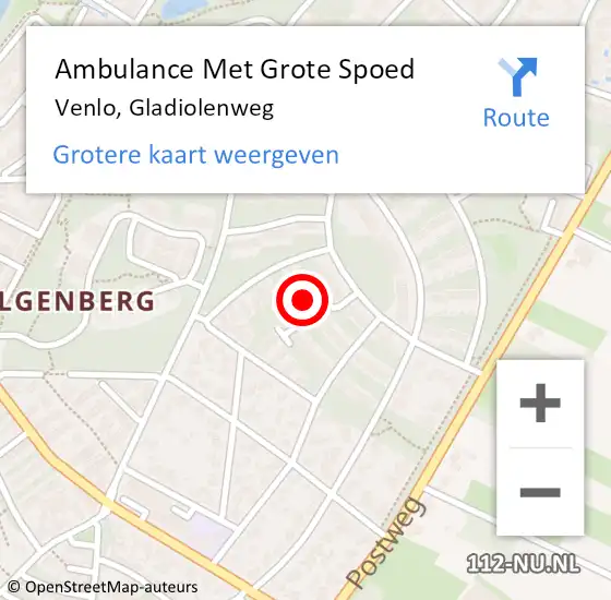 Locatie op kaart van de 112 melding: Ambulance Met Grote Spoed Naar Venlo, Gladiolenweg op 26 juni 2017 13:32