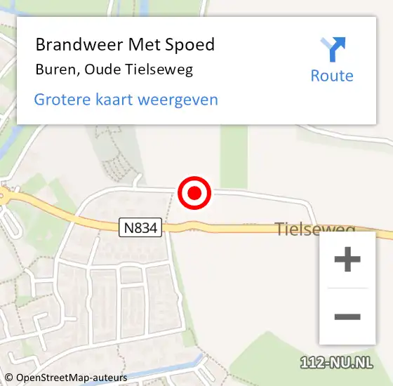 Locatie op kaart van de 112 melding: Brandweer Met Spoed Naar Buren, Oude Tielseweg op 26 juni 2017 14:03