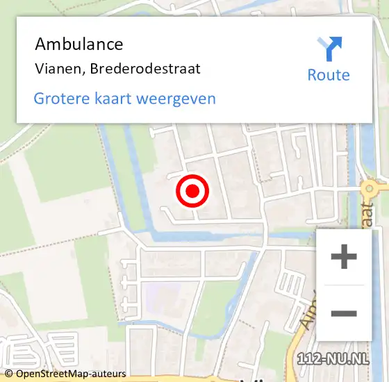 Locatie op kaart van de 112 melding: Ambulance Vianen, Brederodestraat op 26 juni 2017 15:27