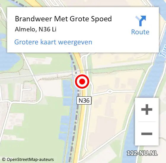 Locatie op kaart van de 112 melding: Brandweer Met Grote Spoed Naar Almelo, N36 hectometerpaal: 7,5 op 26 juni 2017 16:47