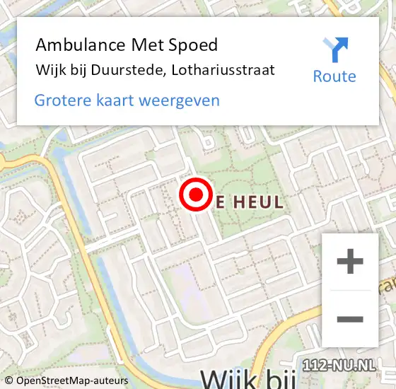 Locatie op kaart van de 112 melding: Ambulance Met Spoed Naar Wijk bij Duurstede, Lothariusstraat op 26 juni 2017 18:06