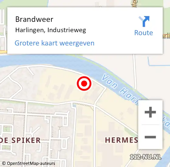 Locatie op kaart van de 112 melding: Brandweer Harlingen, Industrieweg op 26 juni 2017 19:57