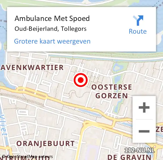 Locatie op kaart van de 112 melding: Ambulance Met Spoed Naar Oud-Beijerland, Tollegors op 26 juni 2017 20:28