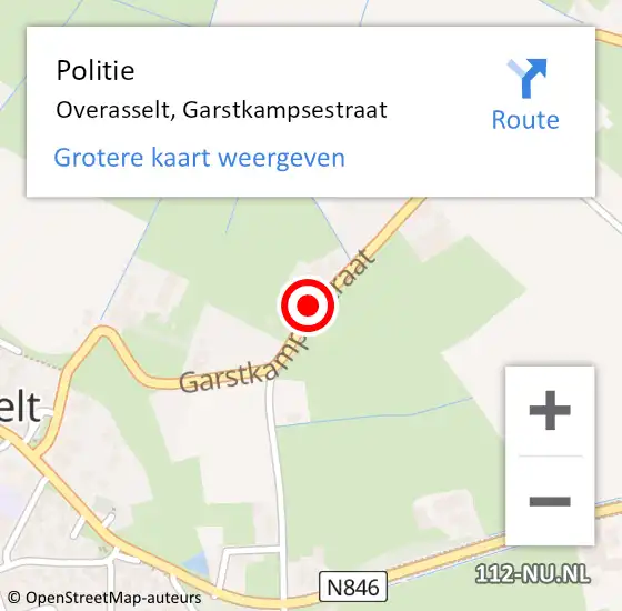 Locatie op kaart van de 112 melding: Politie Overasselt, Garstkampsestraat op 26 juni 2017 20:49