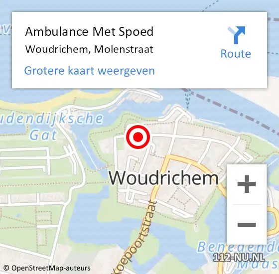 Locatie op kaart van de 112 melding: Ambulance Met Spoed Naar Woudrichem, Molenstraat op 26 juni 2017 23:01