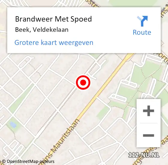 Locatie op kaart van de 112 melding: Brandweer Met Spoed Naar Beek, Veldekelaan op 27 juni 2017 00:08