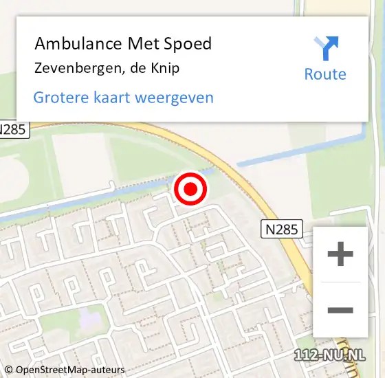 Locatie op kaart van de 112 melding: Ambulance Met Spoed Naar Zevenbergen, de Knip op 27 juni 2017 03:50