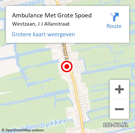 Locatie op kaart van de 112 melding: Ambulance Met Grote Spoed Naar Westzaan, J J Allanstraat op 27 juni 2017 06:37