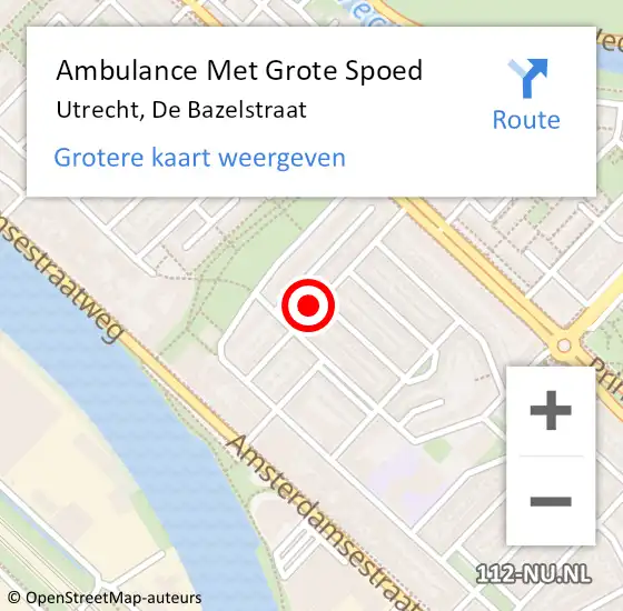 Locatie op kaart van de 112 melding: Ambulance Met Grote Spoed Naar Utrecht, De Bazelstraat op 27 juni 2017 07:35