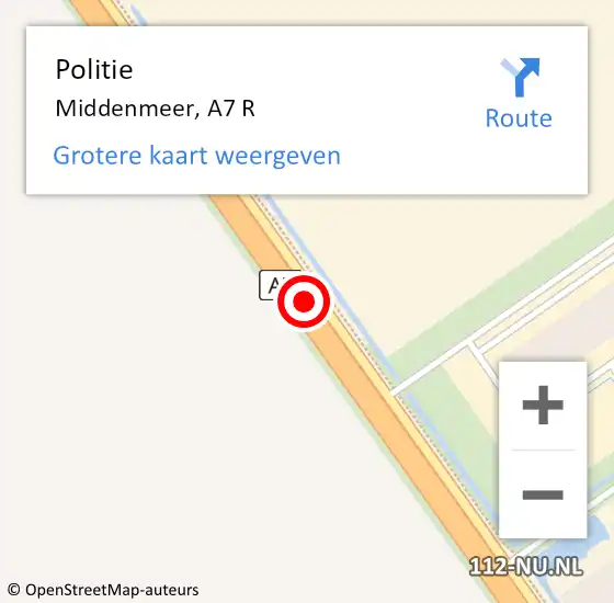Locatie op kaart van de 112 melding: Politie Middenmeer, A7 R op 27 juni 2017 08:11