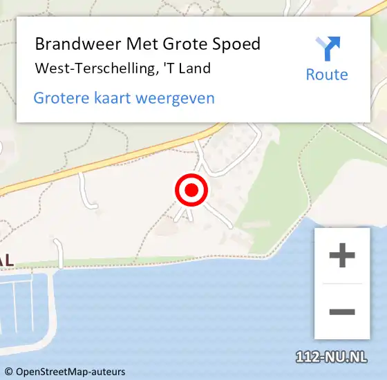 Locatie op kaart van de 112 melding: Brandweer Met Grote Spoed Naar West-Terschelling, 'T Land op 27 juni 2017 08:38