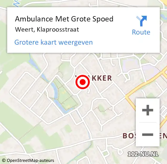 Locatie op kaart van de 112 melding: Ambulance Met Grote Spoed Naar Weert, Klaproosstraat op 27 juni 2017 09:49