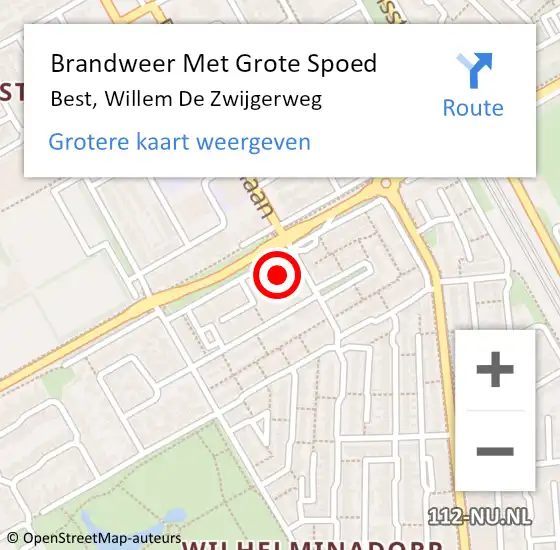 Locatie op kaart van de 112 melding: Brandweer Met Grote Spoed Naar Best, Willem De Zwijgerweg op 27 juni 2017 11:04