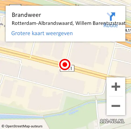 Locatie op kaart van de 112 melding: Brandweer Rotterdam-Albrandswaard, Willem Barentszstraat op 27 juni 2017 11:07