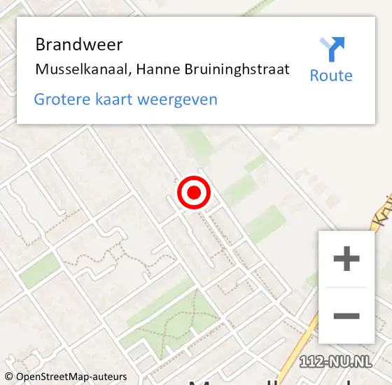 Locatie op kaart van de 112 melding: Brandweer Musselkanaal, Hanne Bruininghstraat op 25 januari 2014 06:51