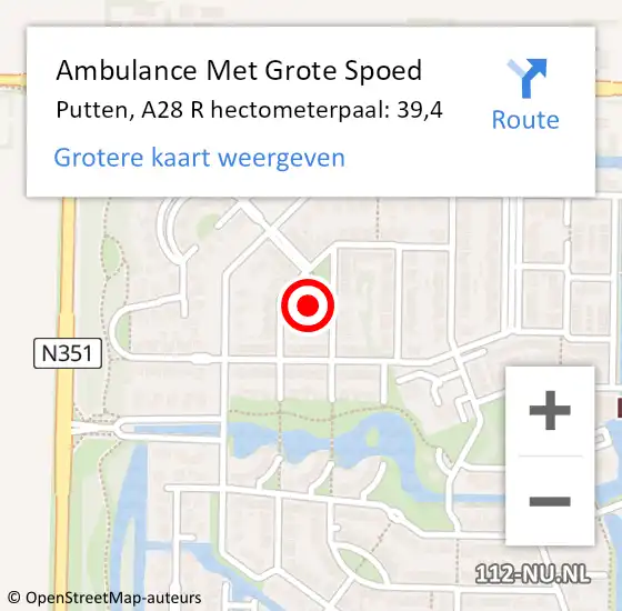 Locatie op kaart van de 112 melding: Ambulance Met Grote Spoed Naar Putten, A28 R hectometerpaal: 39,4 op 27 juni 2017 13:03