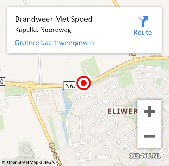 Locatie op kaart van de 112 melding: Brandweer Met Spoed Naar Kapelle, Noordweg op 27 juni 2017 13:24