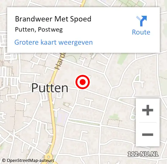 Locatie op kaart van de 112 melding: Brandweer Met Spoed Naar Putten, Postweg op 6 september 2013 22:38