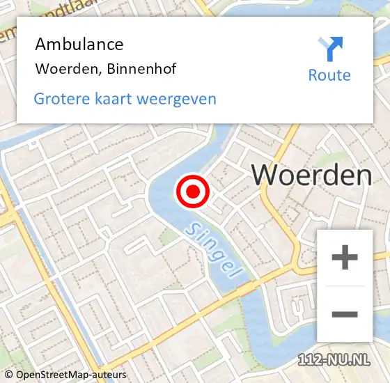 Locatie op kaart van de 112 melding: Ambulance Woerden, Binnenhof op 27 juni 2017 13:50