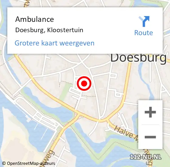 Locatie op kaart van de 112 melding: Ambulance Doesburg, Kloostertuin op 27 juni 2017 14:03