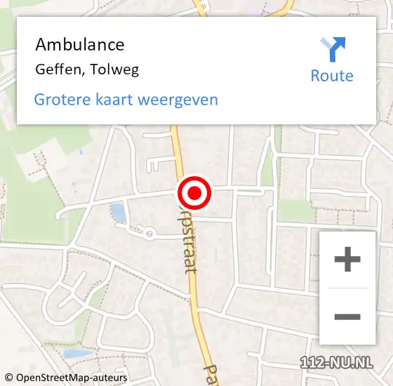 Locatie op kaart van de 112 melding: Ambulance Geffen, Tolweg op 27 juni 2017 14:25