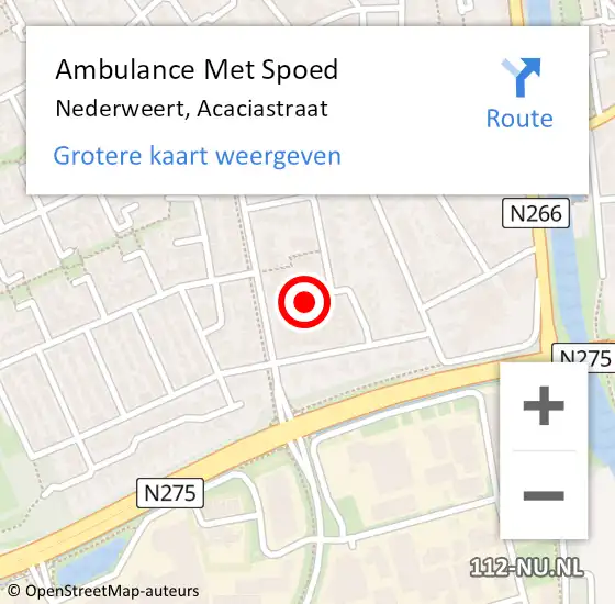 Locatie op kaart van de 112 melding: Ambulance Met Spoed Naar Nederweert, Acaciastraat op 27 juni 2017 14:40