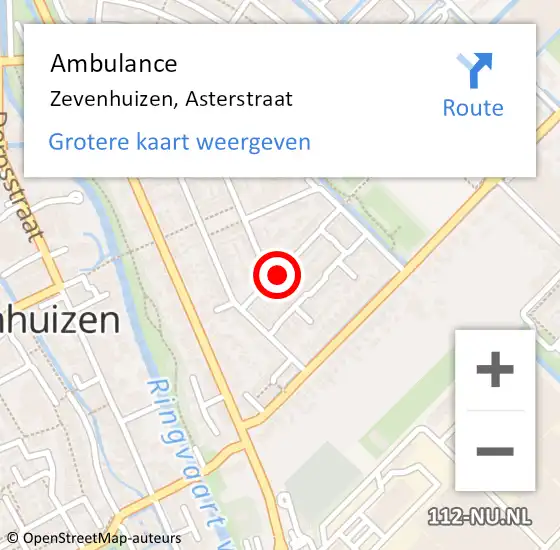 Locatie op kaart van de 112 melding: Ambulance Zevenhuizen, Asterstraat op 27 juni 2017 15:24