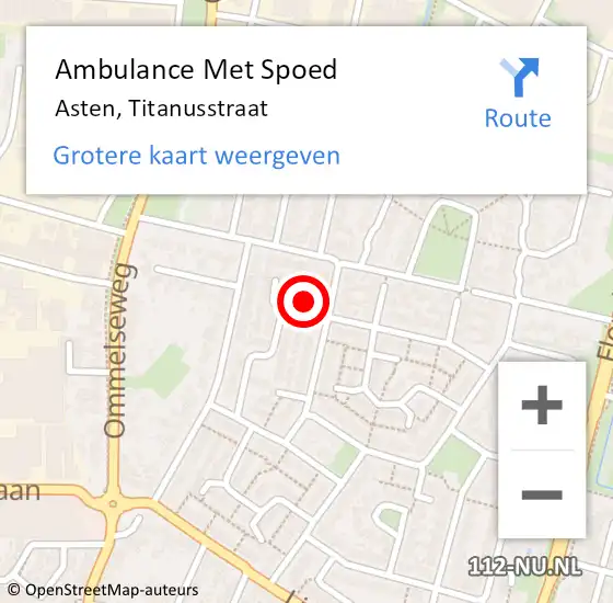 Locatie op kaart van de 112 melding: Ambulance Met Spoed Naar Asten, Titanusstraat op 27 juni 2017 15:27